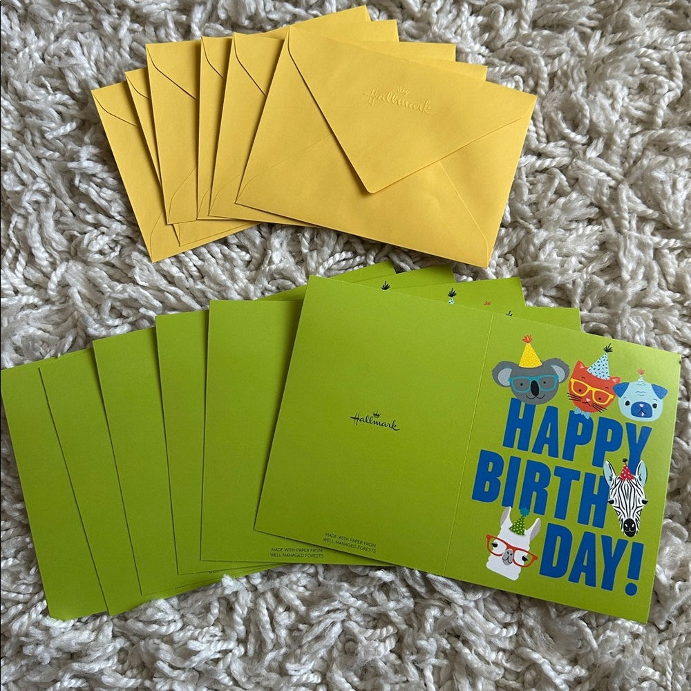 Hallmark Animal Birthday Card with Yellow Envelope Set of 6